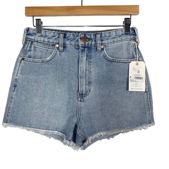 New Billabong Wrangler Size 26 Showdown Denim Shorts Jean High Waist Fray Hem - Picture 1 of 16